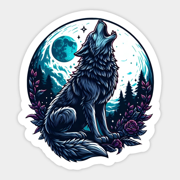 Wolf Howling at the Moon Sticker by SergioCoelho_Arts